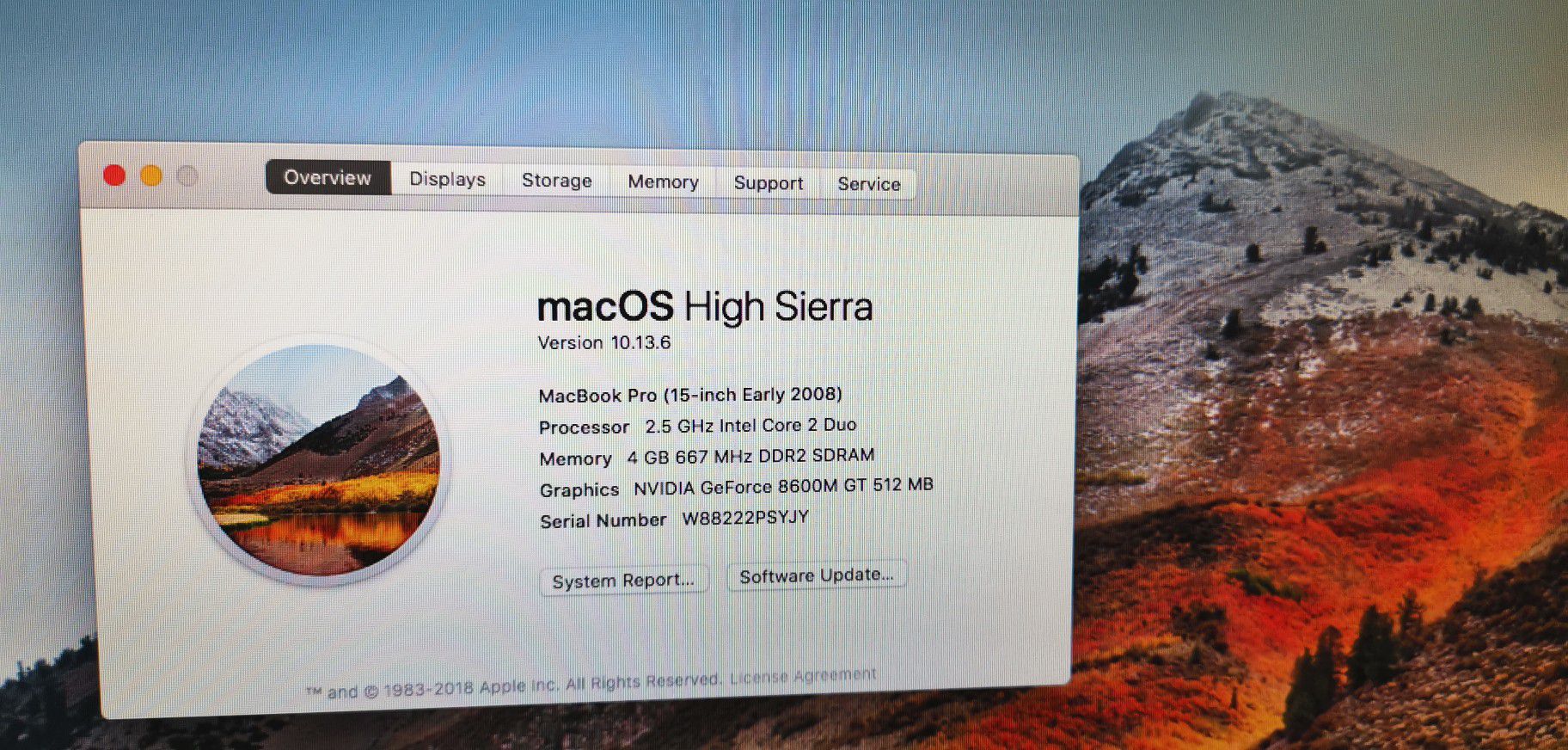Apple macbook Pro 15 inch core2duo 2.5 4gb ram 250 hdd clean