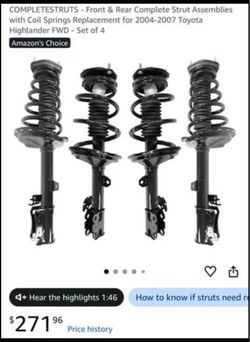 Front & Rear Complete Strut Assemblies with Coil Springs Replacement for 2004-2007 Toyota Highlander FWD