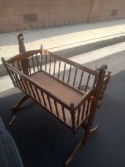 Vintage Wooden Baby Cradle with Rockers