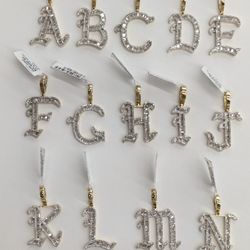 Real Diamond 10kt Yellow Gold Baguette Style Initials pendant 