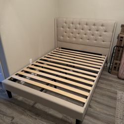 Beige Upholstered Bed Frame 