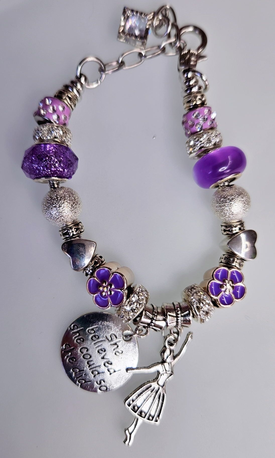 “She Believed She Could So She Did” Chunky Charm Bracelet