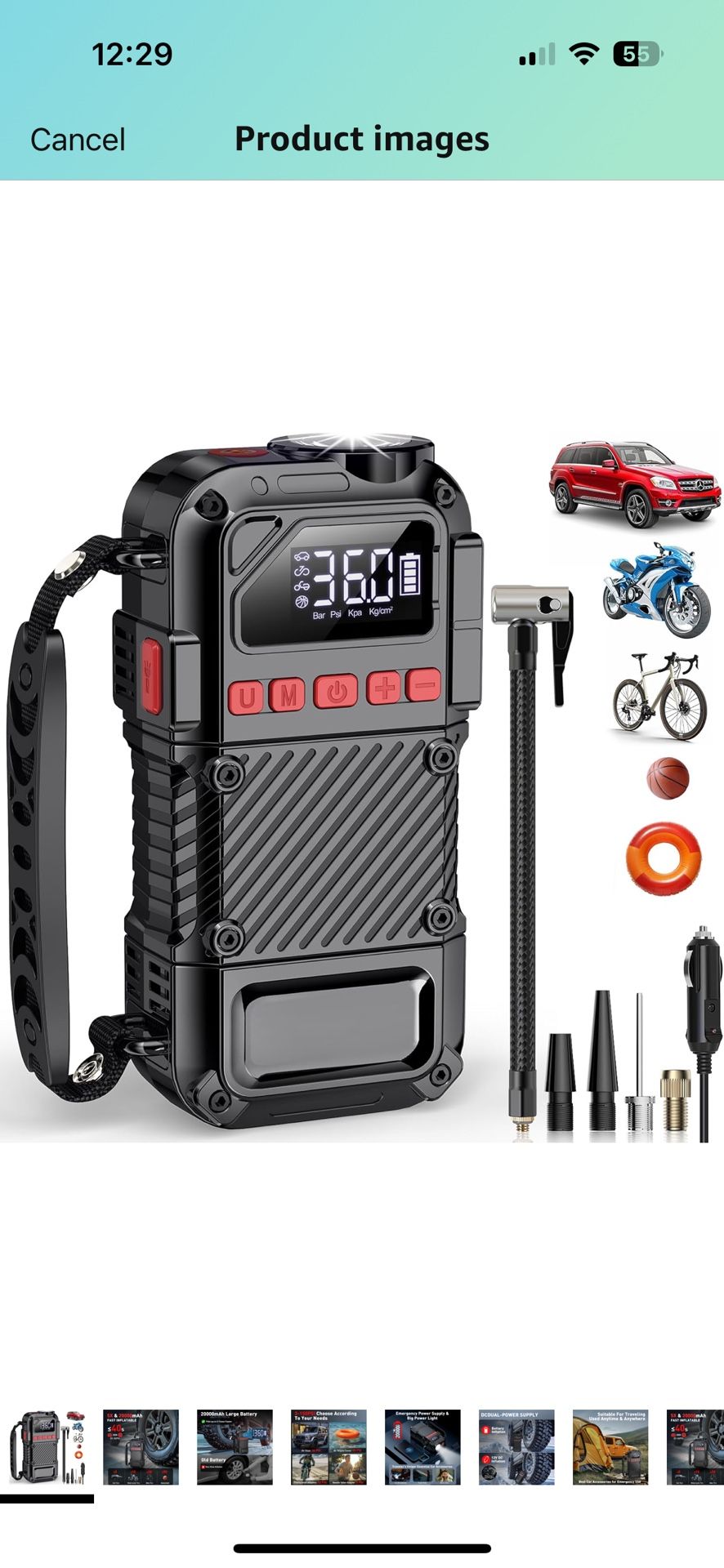 Tire Inflator Portable Air Compressor - 20000mAh Portable Air Pump, 150 PSI &12DC Tire Pump with LED Light, LCD Screen, Portable Tire Inflator for Car