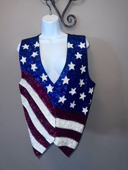 Star Spangled Bling Top Vest July 4th USA Patriotic American Flag