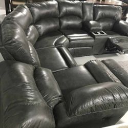 Tambo Pewter Grey Huge Reclining Sectional Couch by Ashley 