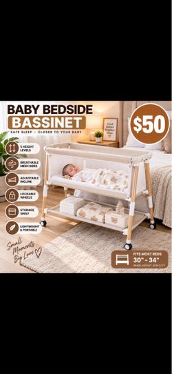Baby Bedside Bassinet – 5 Adjustable Height Levels