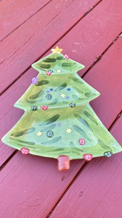 Christmas Swirl Ceramic Christmas Tree Shaped Serving Plate