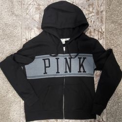 Victoria Secret Pink Black Gray Zip Jacket Hoodie Large