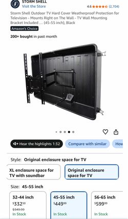 Storm Shell Outdoor TV Weatherproof Enclosure 45-55 Inch