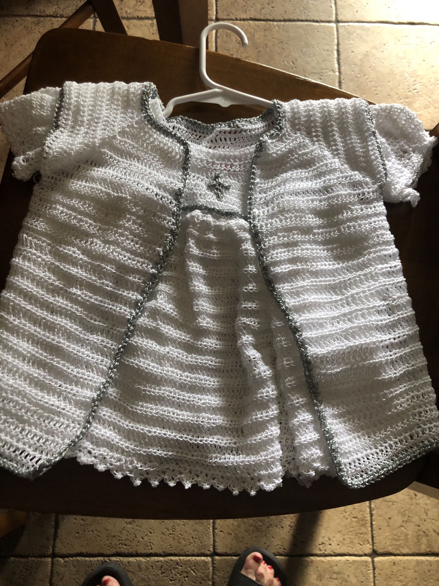 Girls Hand crocheted white baptism outfit