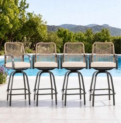 NEW GOOGIC Outdoor Bar Stools Set of 4, Swivel Patio Bar Chairs w/Cushion 360° Smooth Rotation