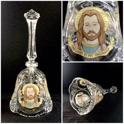 Vintage Clear Glass Bell With Jesus 8.25” - THE LORD IS MY SHEPHERD - Beautiful!!