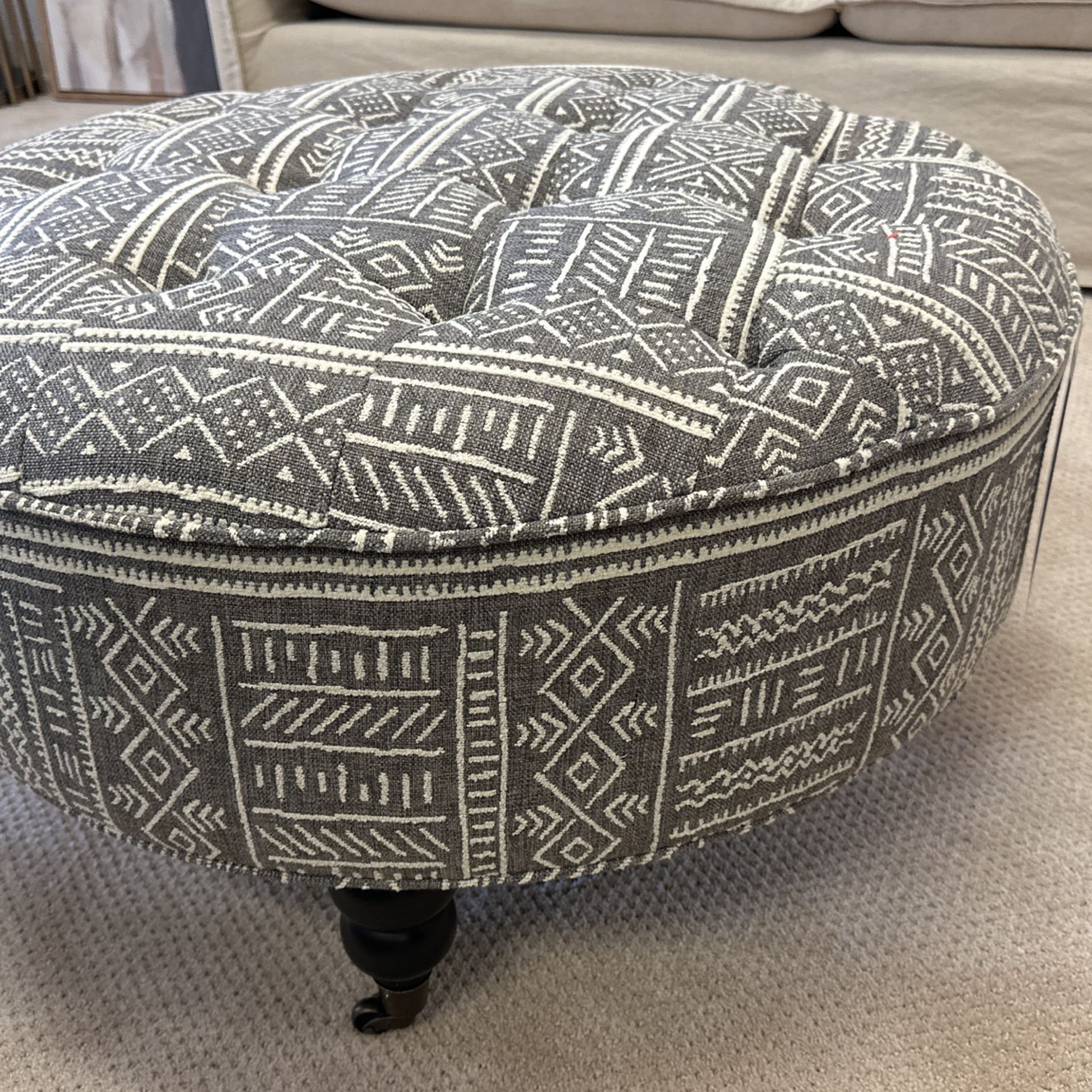 ✅OTTOMAN W/CASTER Pattern Fabric Metal Wood(in Store Item