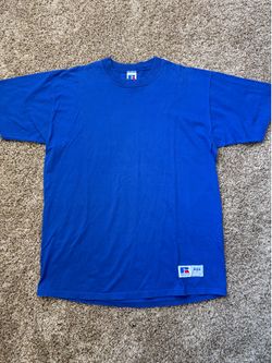Vintage Russell Athletic Made In USA High Cotton Solid Royal T Shirt Size Large