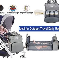 3 in 1 Baby Diaper Bag Backpack Foldable Travel Bag with Bassinet for Boy Girl