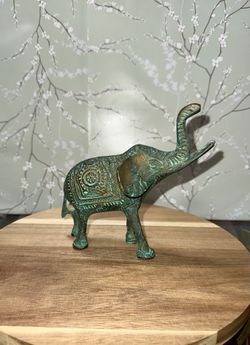 Vintage Metal Brass Elephant Green India Pattern