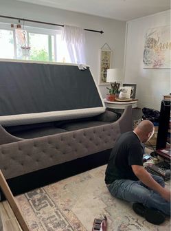 Gray Tufted Upholstered Bed Frame Twin Day Bed with Trundle
