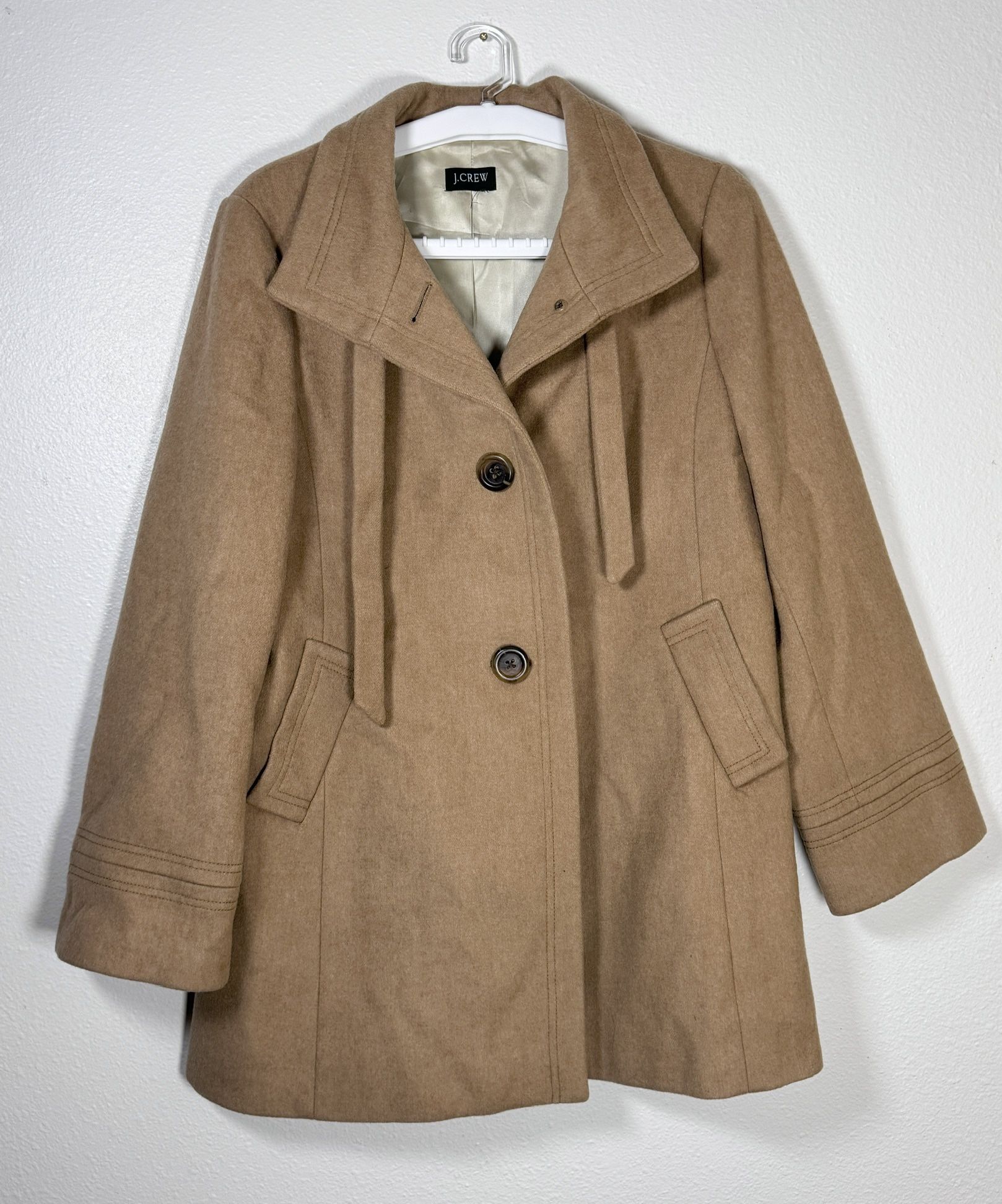 J.CREW Pea Coat Womens Camel Cashmere Wool Blend Coat Long Jacket Lined