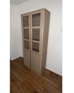 NEW Fluted Pantry/Display Cabinet 77" – Glass Doors, Marble-Look Top (2 Available)