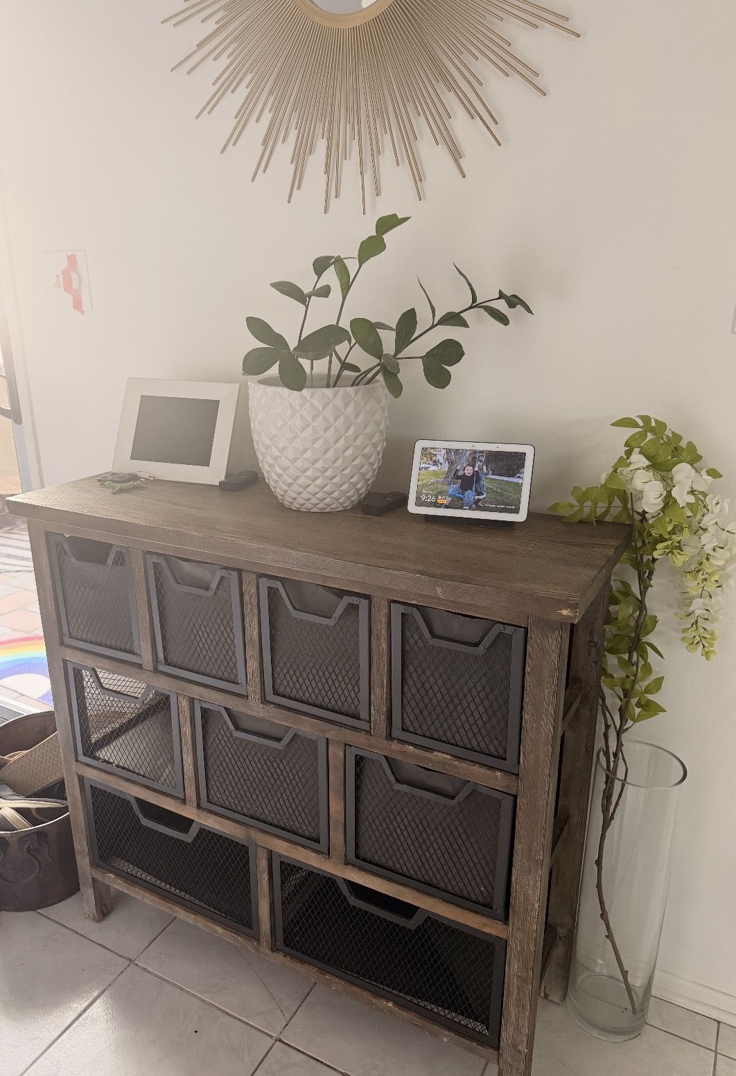 Organizer Shelf With Drawers- Wood With Metal
