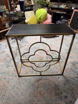 Gold Metal Console Table with Black Top