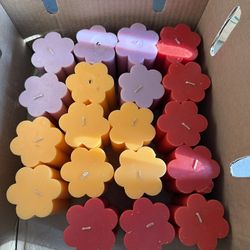 Wedding flower pillar candles (pink/purple, orange/yellow, green and red - 63 total)