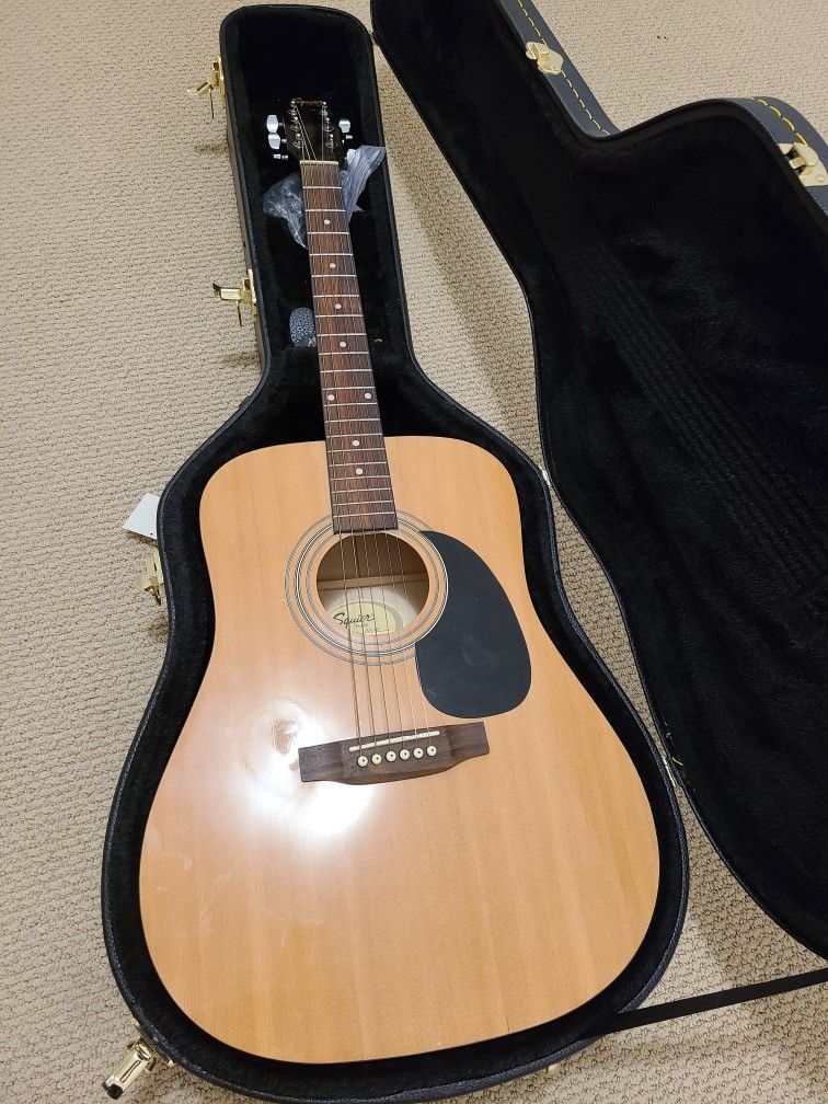 Squier Fender Acoustic Guitar With Case And More 