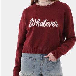 NEW WITH TAGS!! 
No Boundaries Cropped Conversation Sweater "Whatever"
Size M 8-10