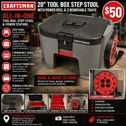 🔧 Craftsman 20" Tool Box Step Stool with Power Reel & 3 Removable Trays – Rare – $50