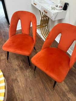 Set of 2 Orange Velvet Accent Chairs