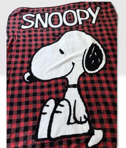 Peanuts Snoopy Buffalo Plaid Fleece Throw Blanket Like New