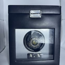 WOLF Single Watch Winder Black Leather Automatic Watch Rotator Display Window