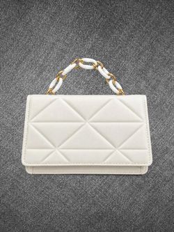 White Quilted Crossbody Bag Gold Chain Wide Strap
