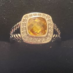 David Yurman Cable Ring with Citrine and Clear Stones