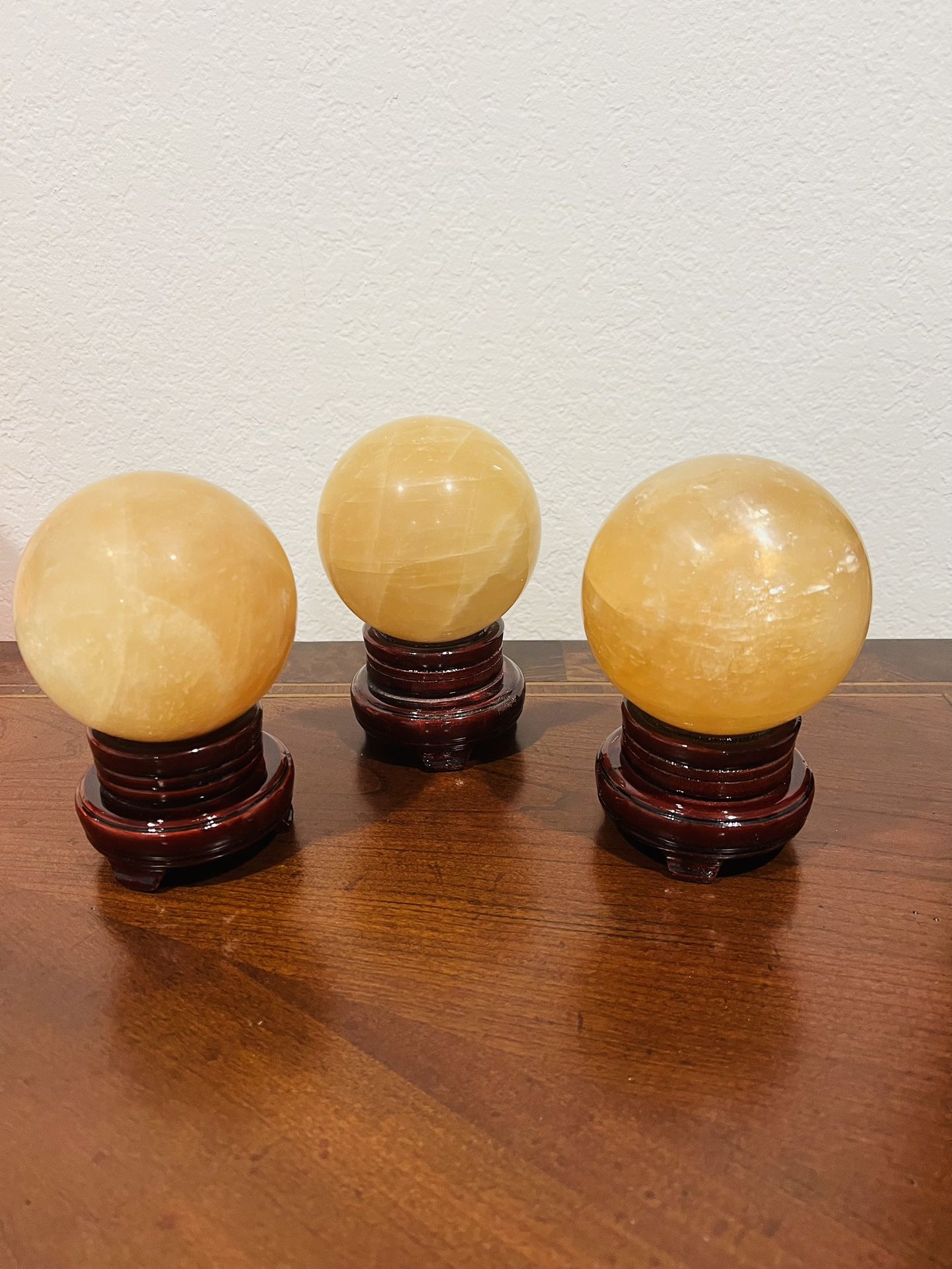 Three 4” Natural Citrine Crystal Sphere Balls with Stand (see description)
