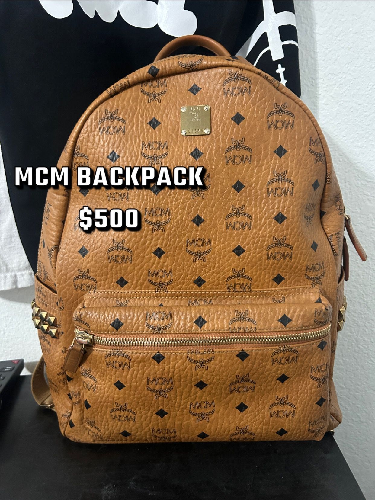 Mcm Full Size Gold Studded Backpack