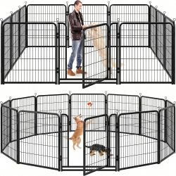 G244-Dog Playpen Outdoor Extra Wide 12 Piece Panels Heavy Duty Anti-Rust Coating-Strengthened Dog Fence 40" Height with Doors Portable for RV Camping 