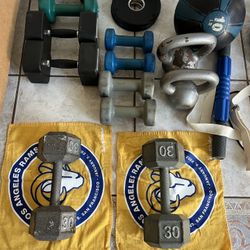 Dumbell Weights, Kettlebells, Medicine Ball