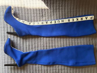 PARKERHUE Blue Thigh-High Heeled Boots – Women’s Size 7