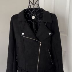 Blashe Women's Faux Suede Jacket Long Sleeve Zip Up Moto Biker Jackets size M