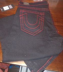 True Religion Jeans  Black With Red Stitching Men Size 34 New With Tags