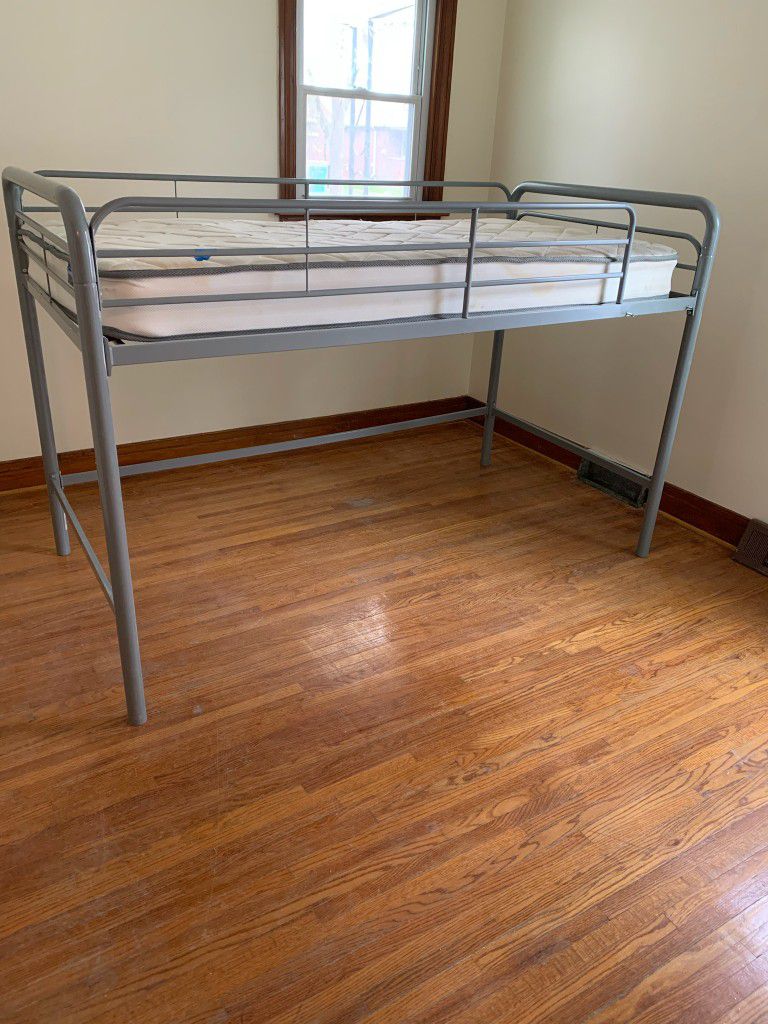 Bunk Bed (Kids) Gray Frame & Mattress With Ladder 