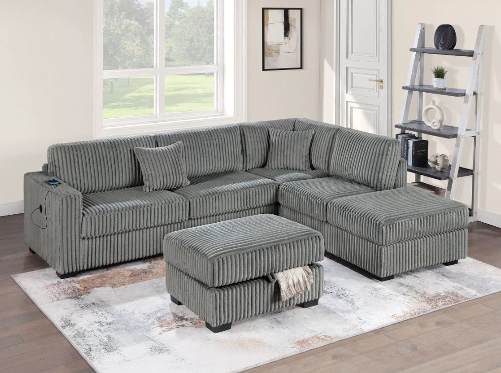Sectional. Ottoman And USB Ports.