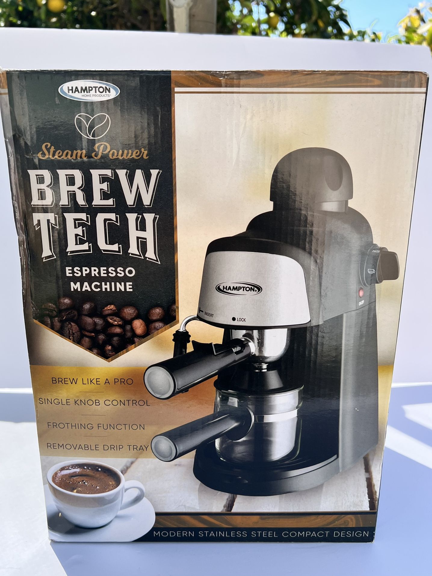 Brew Tech Espresso Machine Compact Design Steam Power Stainless Steel Frothing