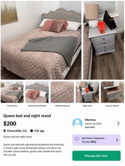 Queen bed and night stand