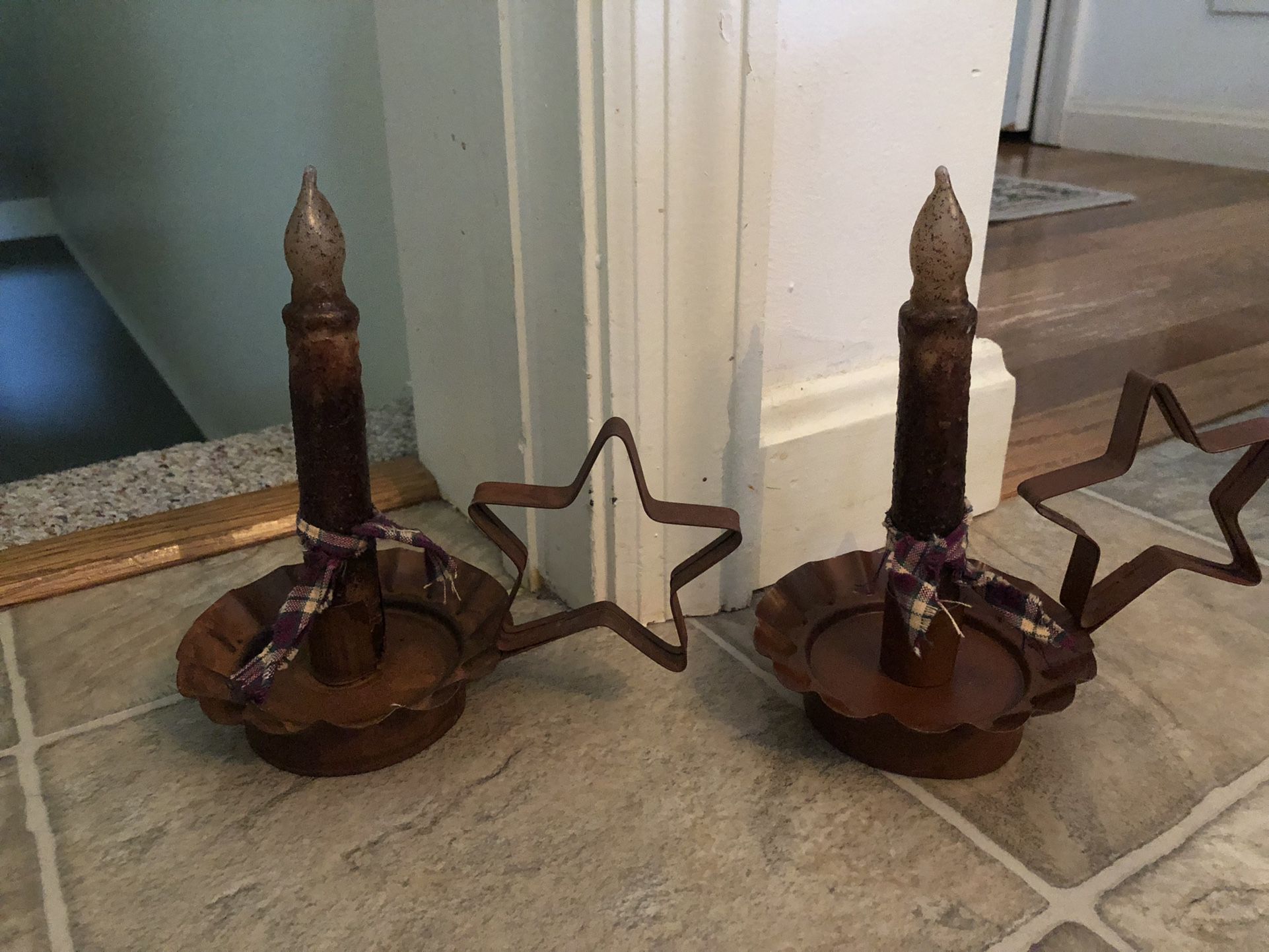 2  Small Tin Candle Holder w/Star 