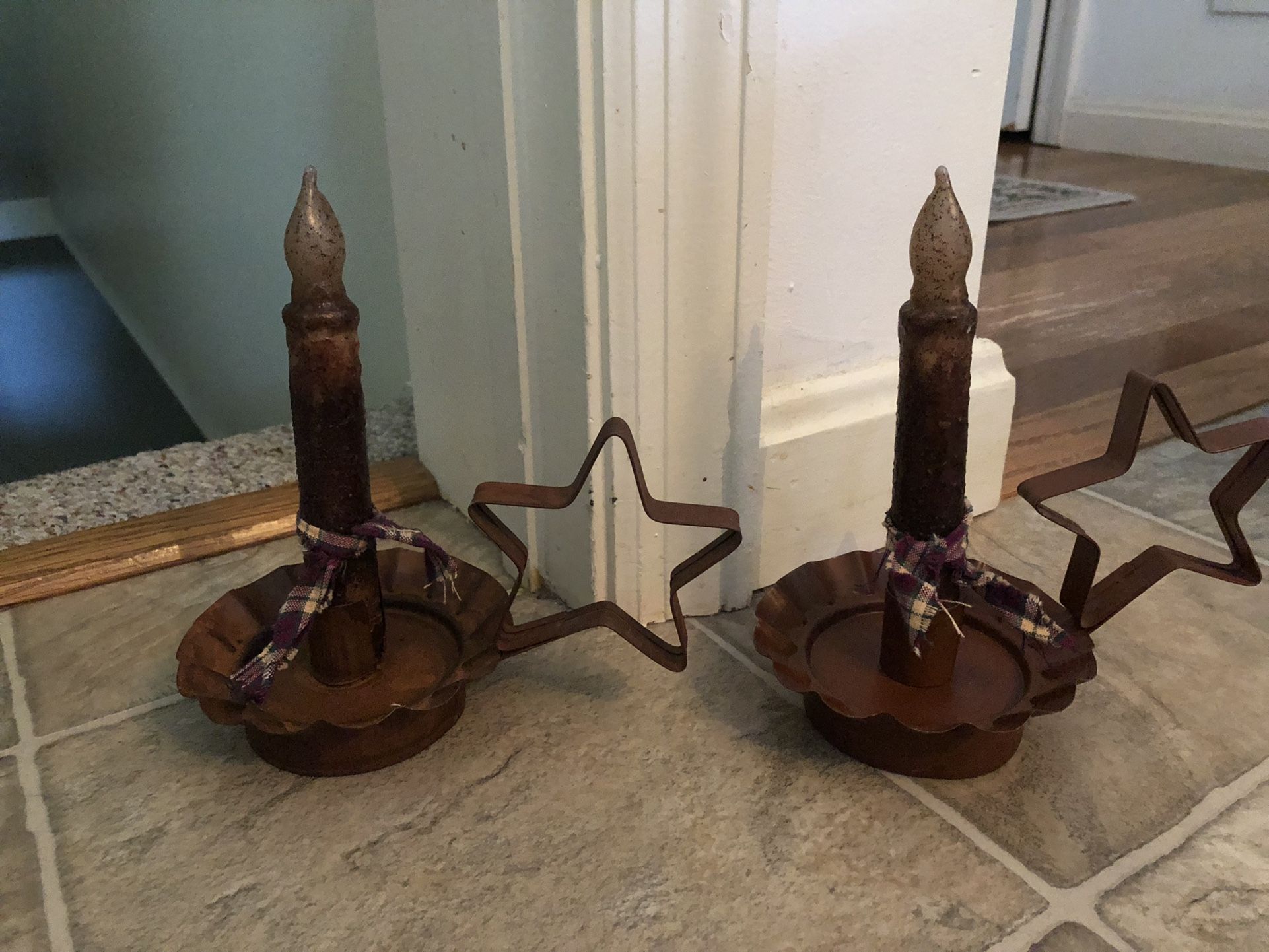 2 Small Tin Candle Holder w/Star
