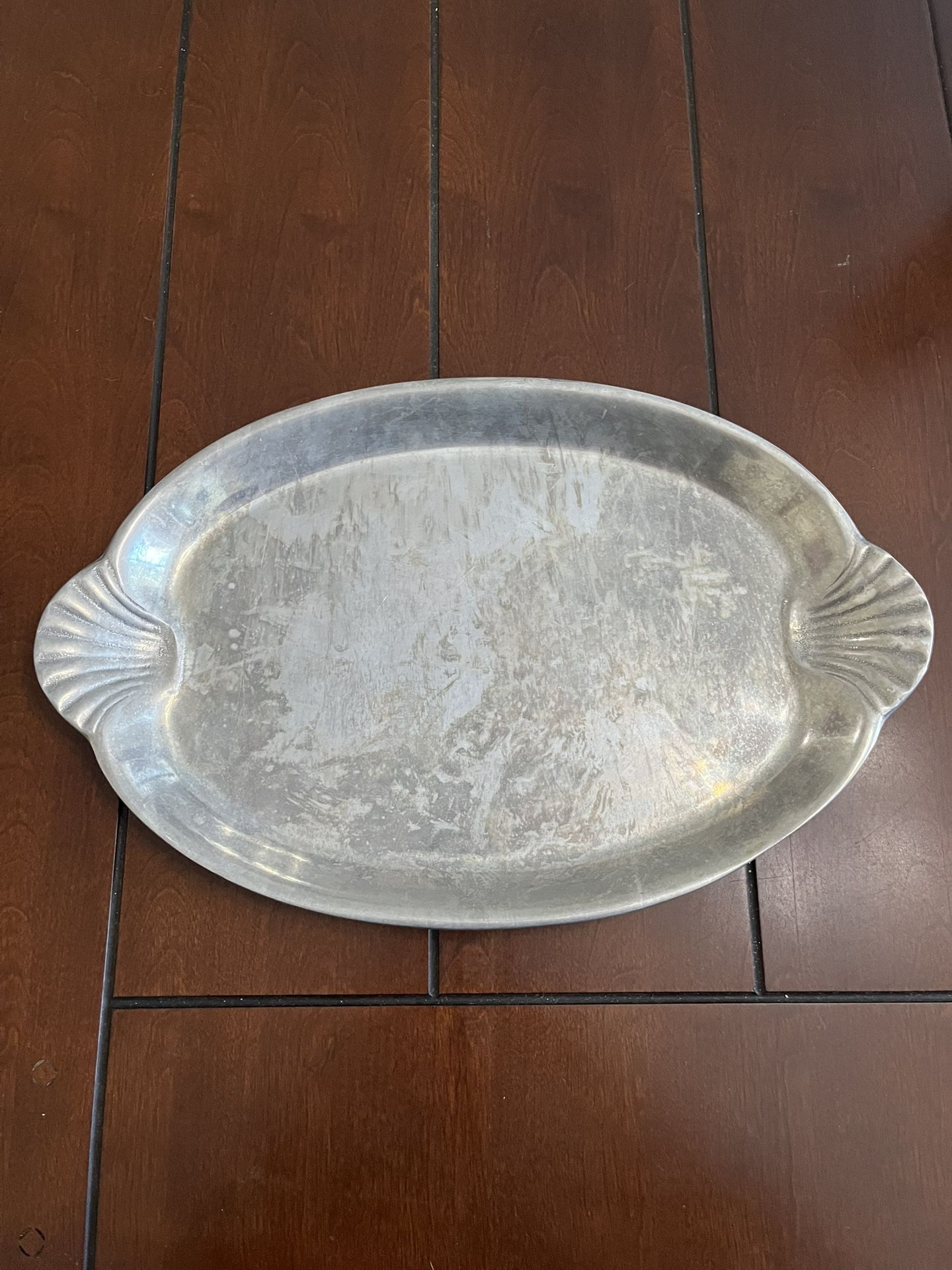 Vtg Wilton 16.5” Serving Platter RWP Scalloped Seashell Handles Oval