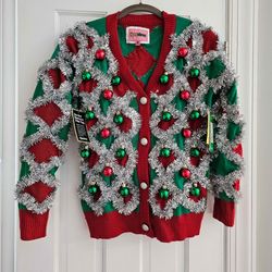 🎄New Tipsy Elves Tacky Tinsel Holiday Cardigan Ugly Christmas Sweater Sz M