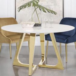 Marble Top  Gold Dining Table With Dining Chairs